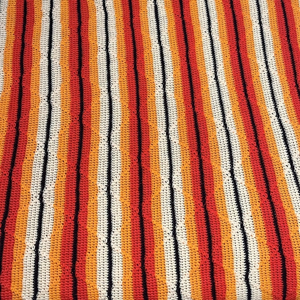 Vintage Afghan blanket  orange brown yellow fringed - Picture 5 of 9
